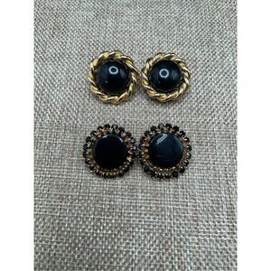 Two Pair of Vintage Black and Gold Tone Clip On Earrings Large PAOLO Gucci Rope